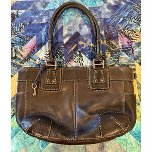 FOSSIL Purse Black Pebble Leather Silver Stitching Side/Inside Pockets Handbag